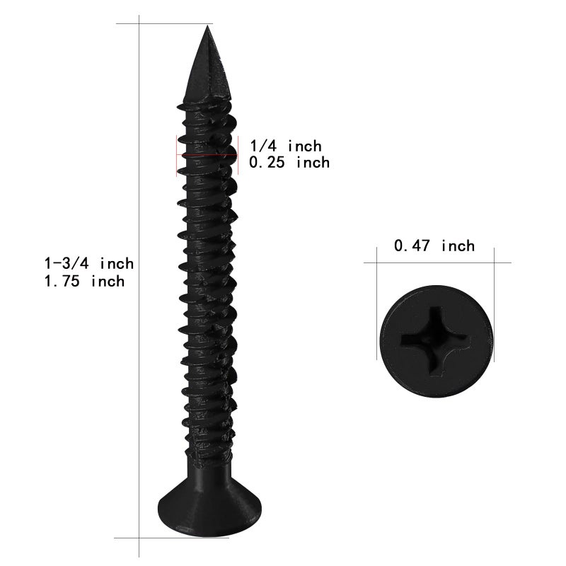 WenSilon(30 PCS) 1/4"" x1-3/4 Black Concrete Screw Anchor Black Flat Head for Anchoring to Masonry, Block or Brick Stucco - Image 2